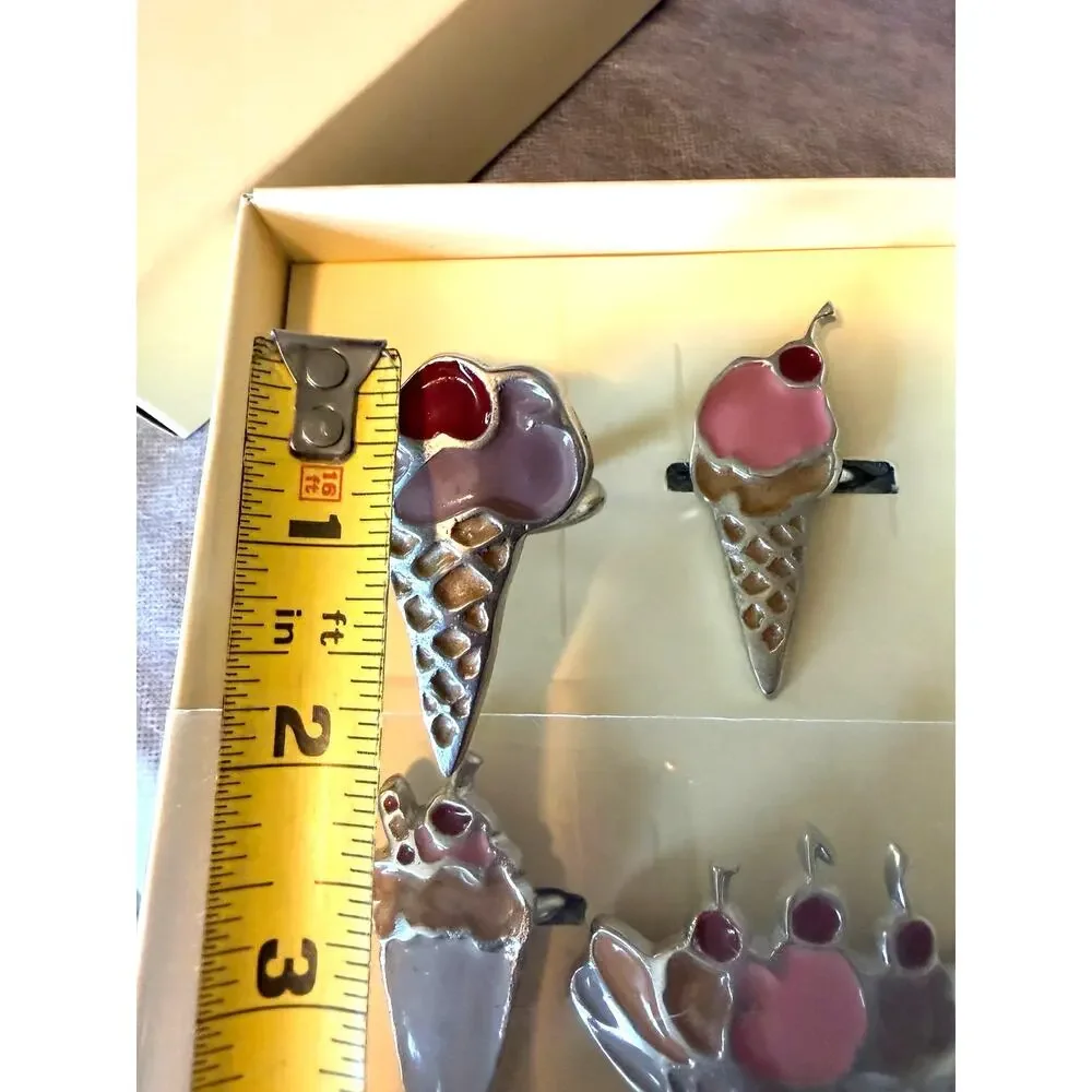 Vintage Pottery Barn Ice Cream Napkin Rings Set of 4 Enamel New In Box